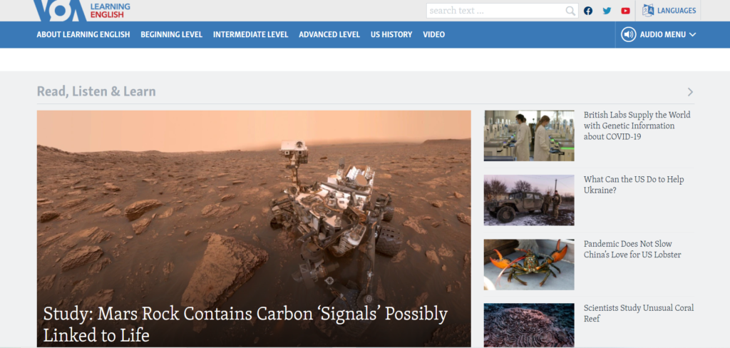 英文自學網站圖片：VOA English 官網