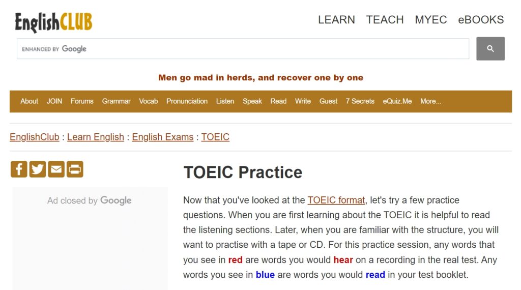 免費多益線上測驗推薦１：English Club