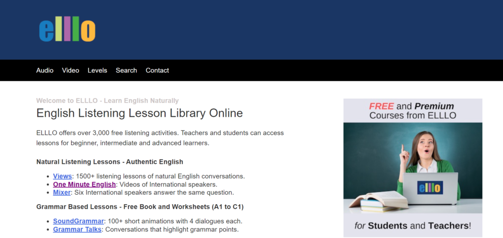 英文自學網站：ELLLO 官網