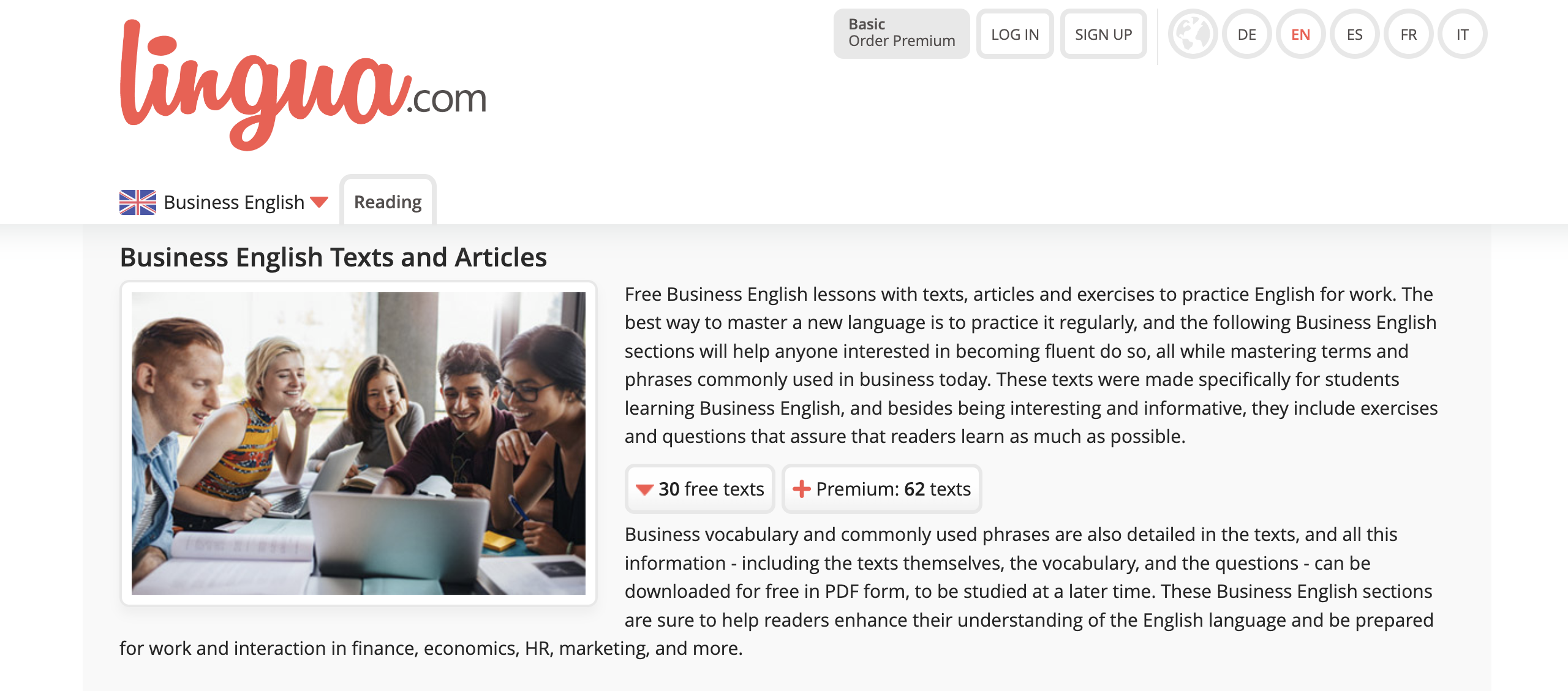 商用英文自學網站：Lingua.com