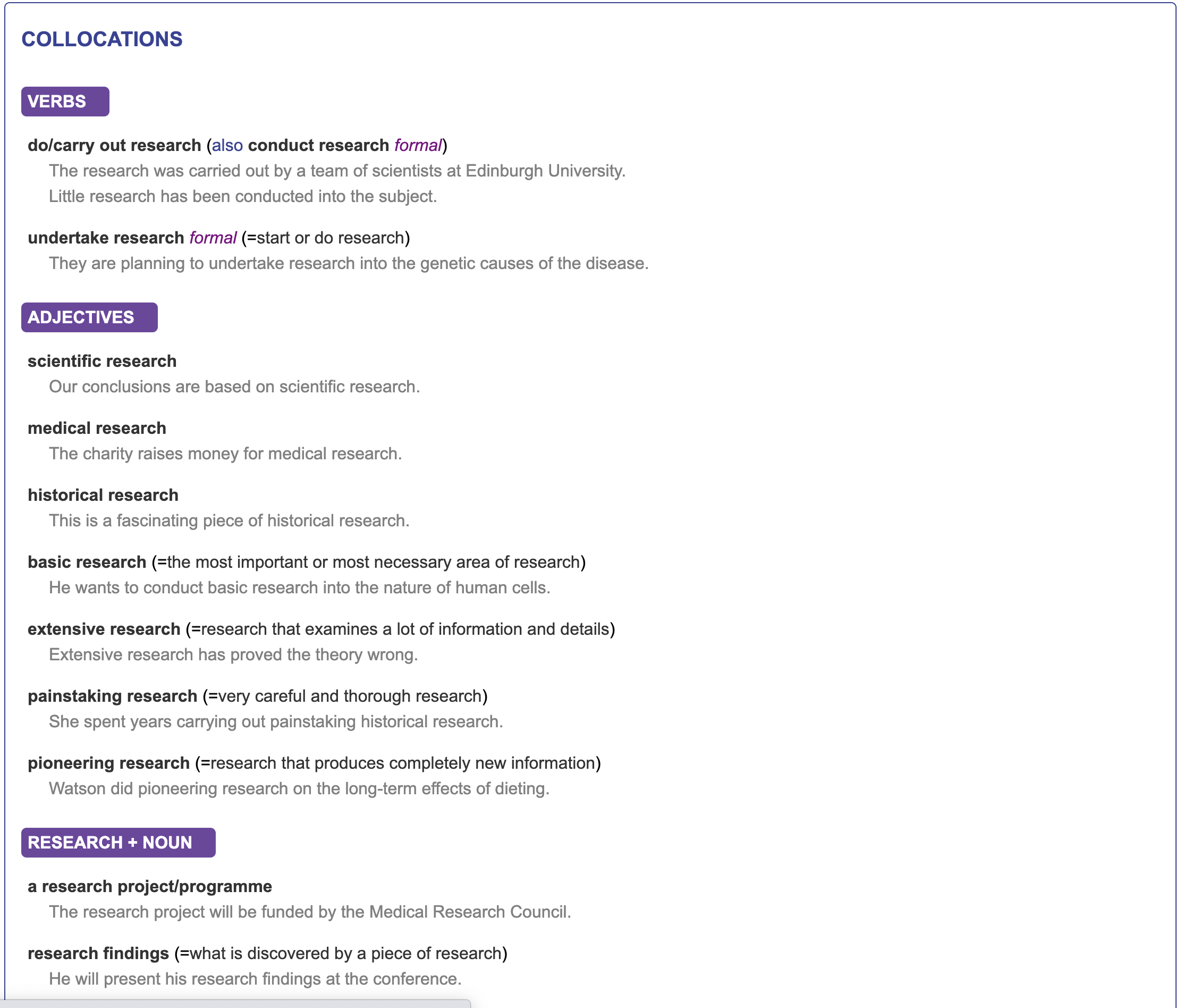 Online collocation dictionary (longman) -research