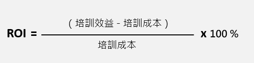 企業培訓的 ROI =(培訓效益 - 培訓成本)/ 培訓成本 x 100%