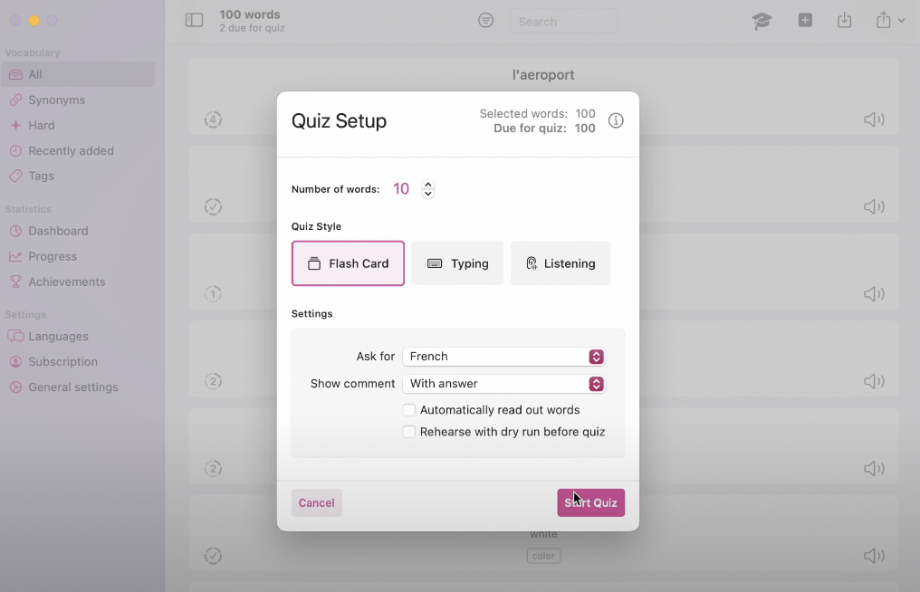 Wokabulary 測驗模式