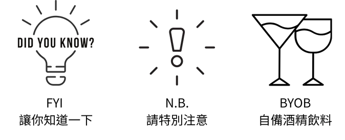 FYI、N.B.、BYOB